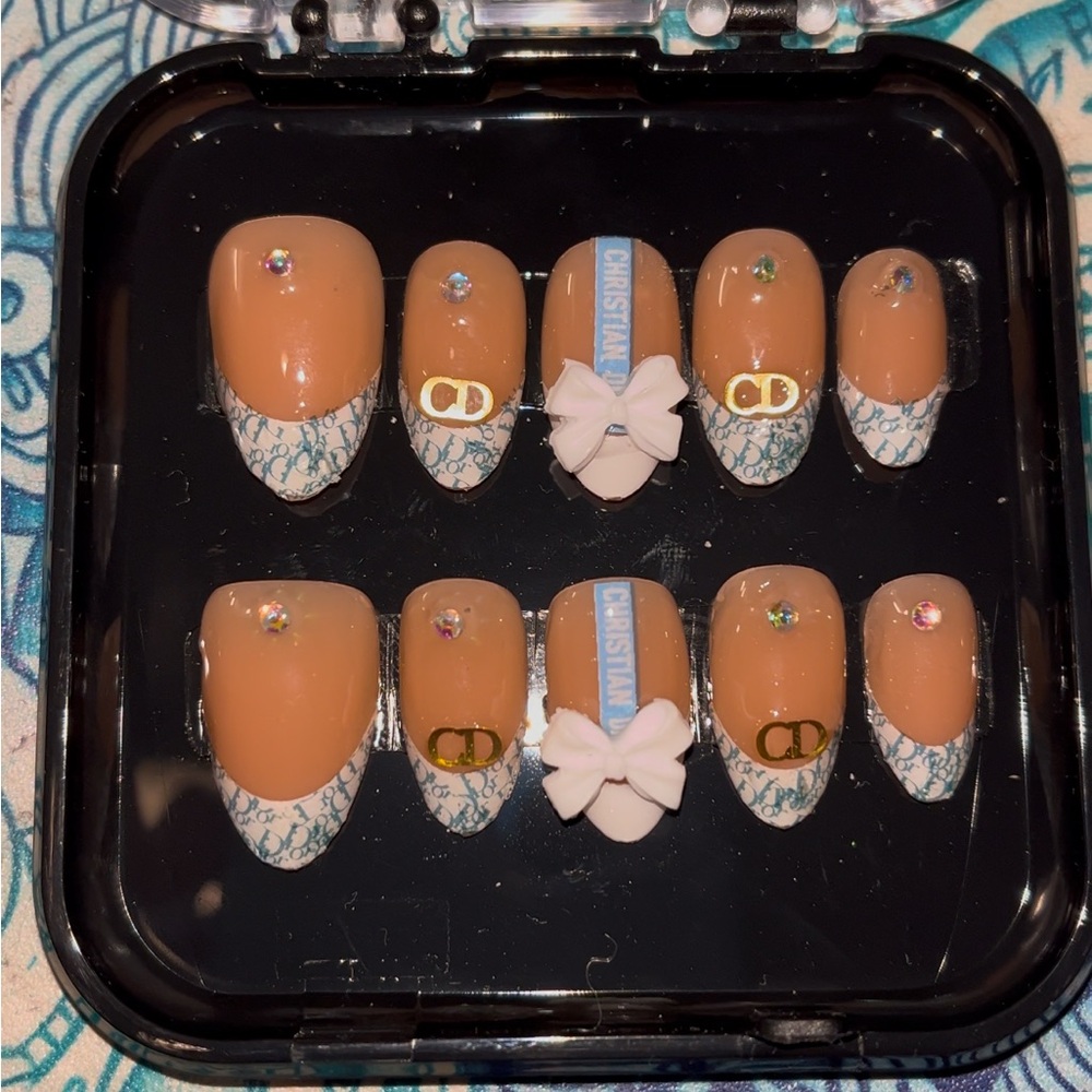 10 PC Hand Crafted Blue CD Nails NWT